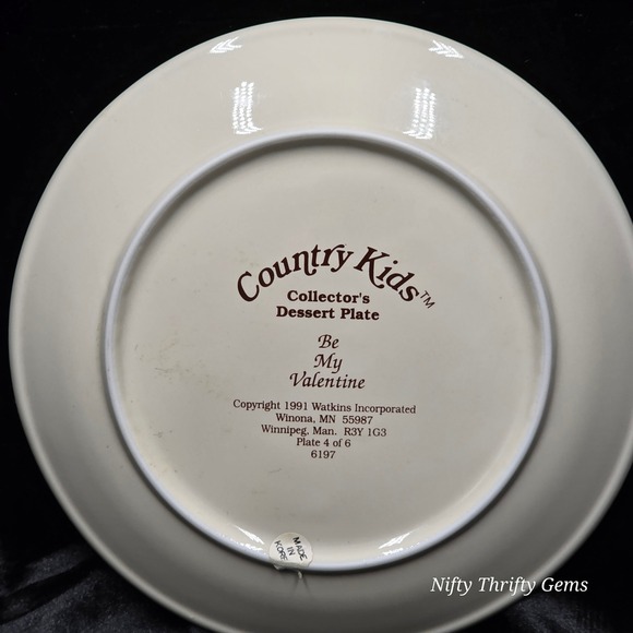 Watkins Country Kids Collector Plate Be My Valentine Dessert Plate 1991 - Picture 2 of 2